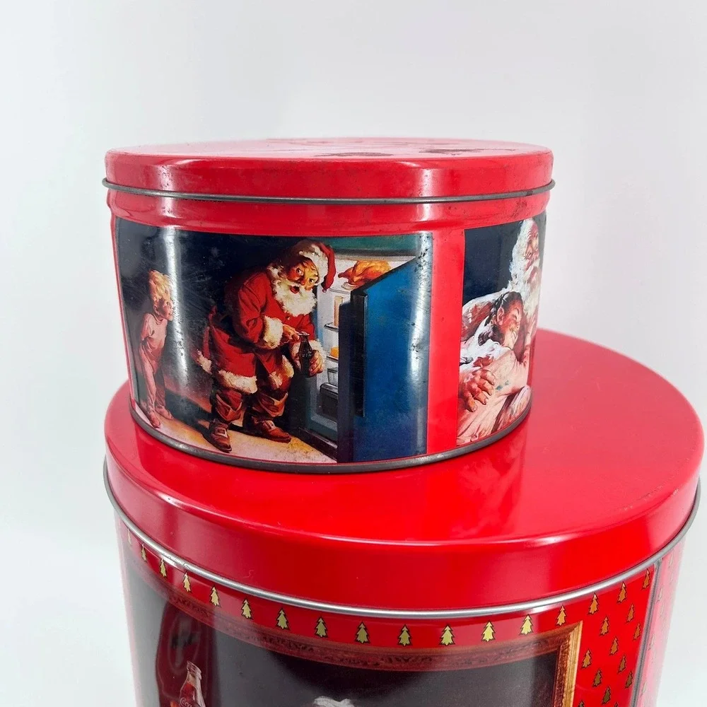 Vintage Coca-Cola Christmas Tins Set Santa Claus Polar Bear Holiday Decor 5pc